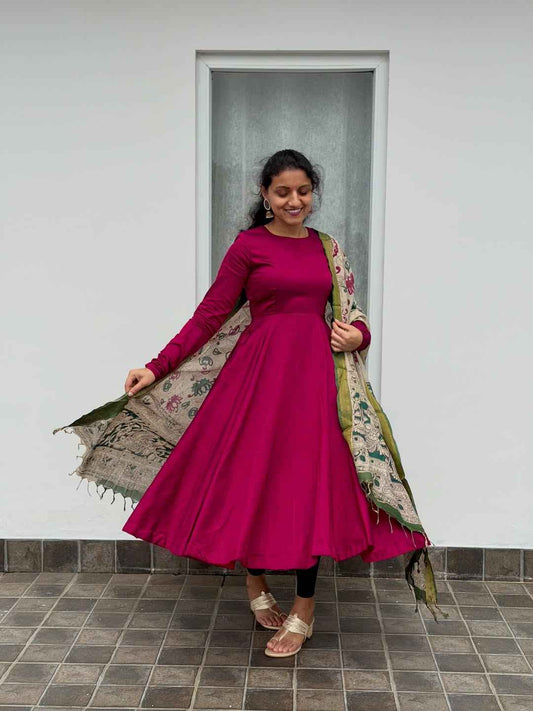 magenta Anarkali kurta with a full flared