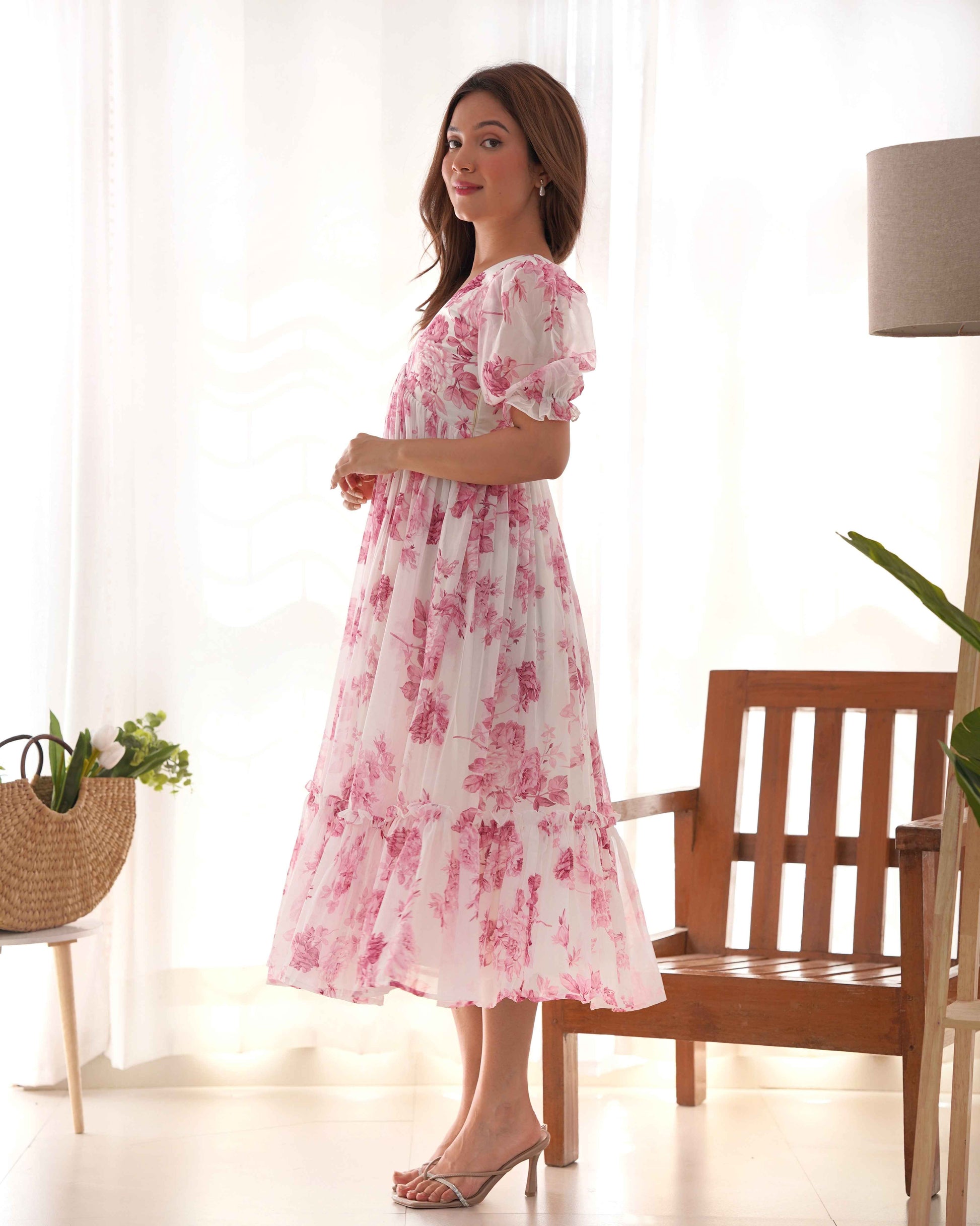 Pink Georgetee Floral Print One Piece Dress