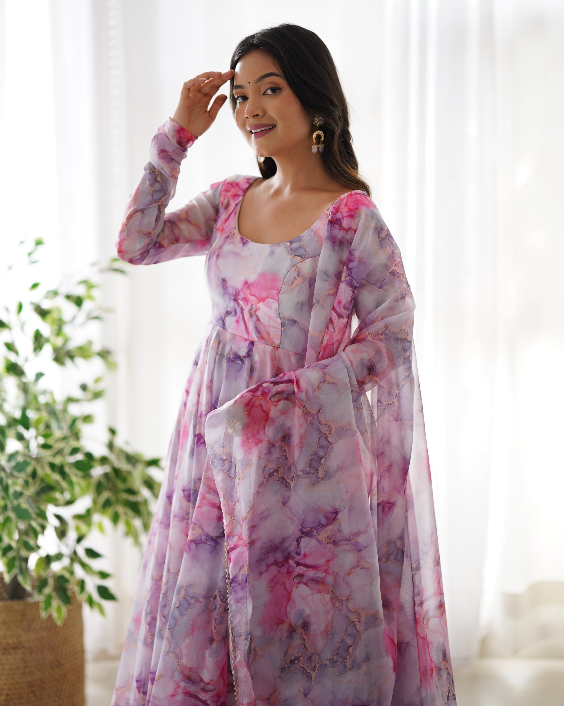 Pure Soft Organja Silk Fabric Fully Flair Kali Pattern - Sareevaleindia