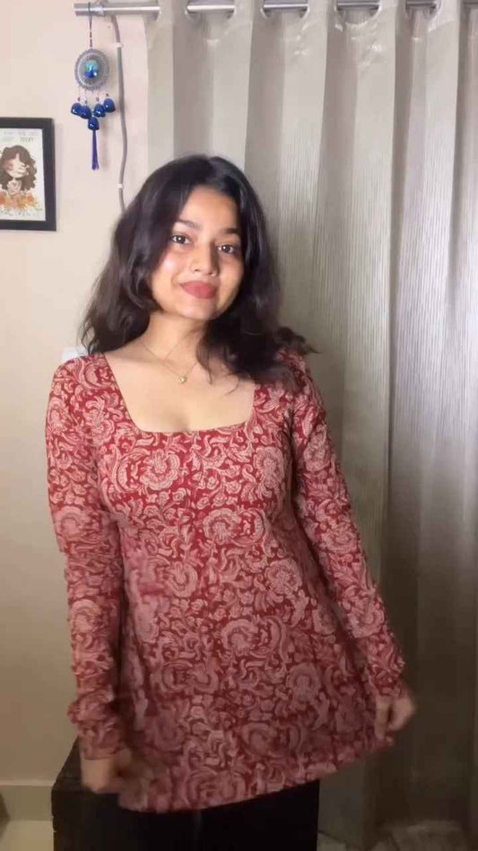 Elegant Ethnic Vibes ✨ | Red Printed Kurti Look