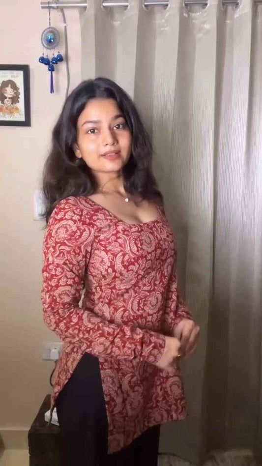 Elegant Ethnic Vibes ✨ | Red Printed Kurti Look