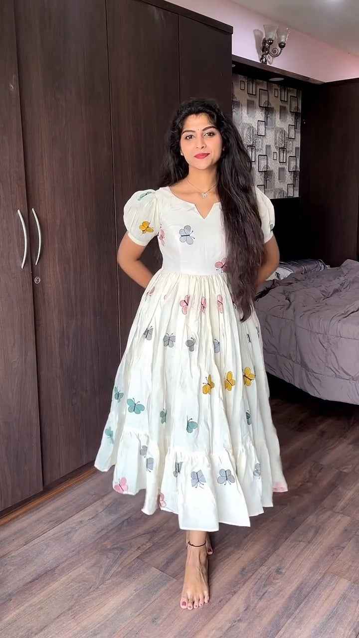 floral embroidered A-line cotton dress