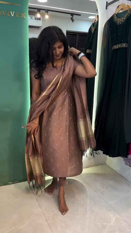 brown Anarkali kurti suit