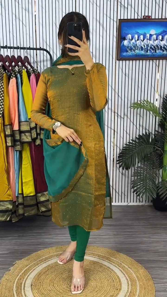 mustard-colored kurti with a textured or self-design pattern