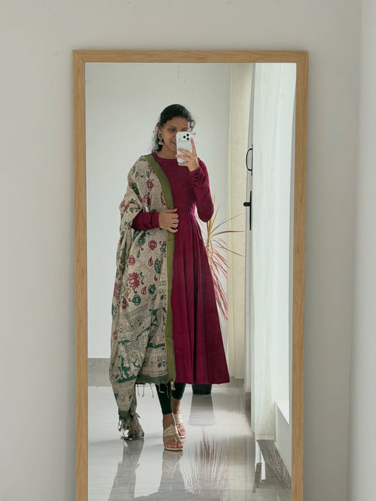 magenta Anarkali kurta with a full flared