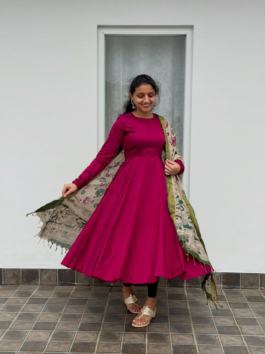 magenta Anarkali kurta with a full flared