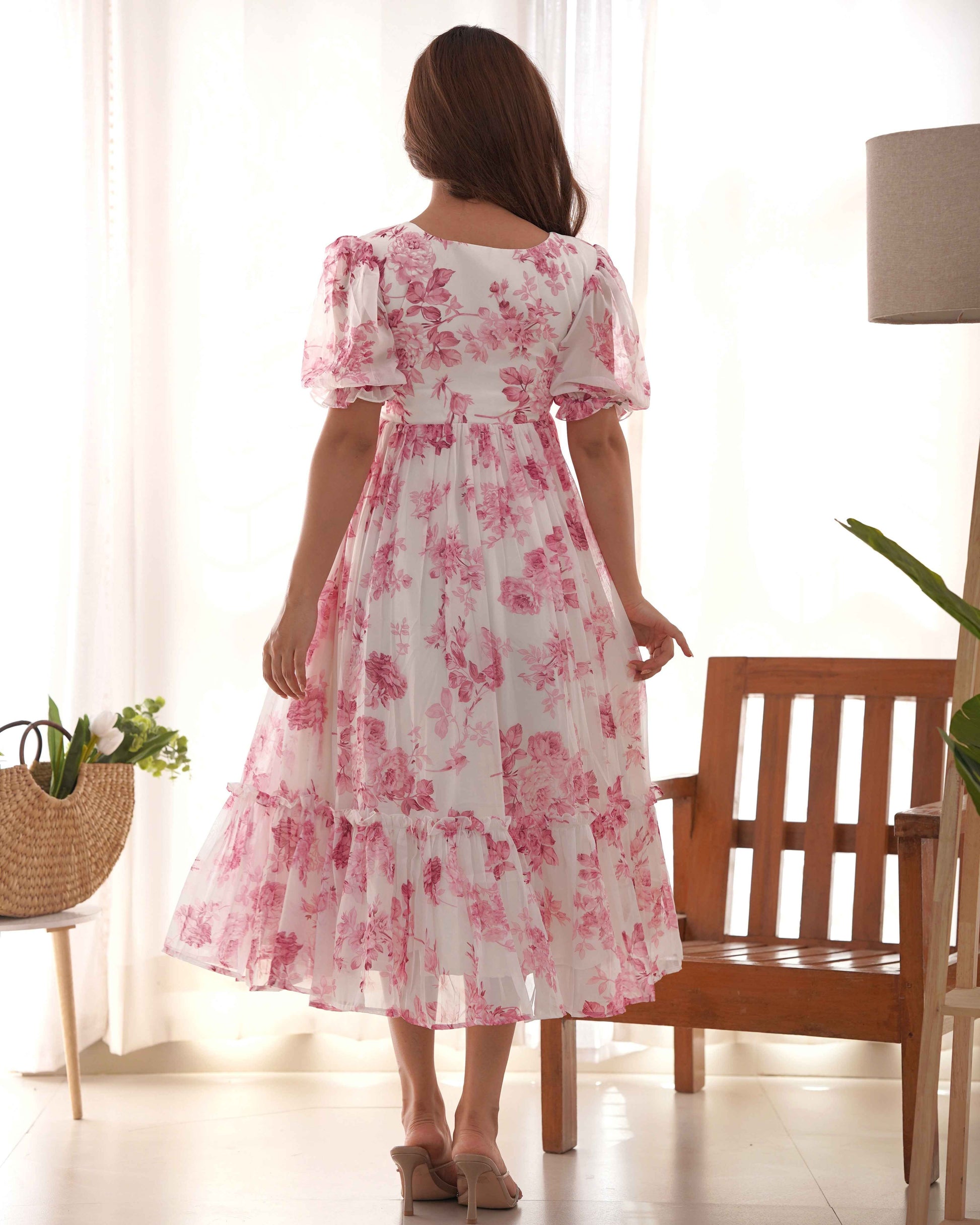 Pink Georgetee Floral Print One Piece Dress