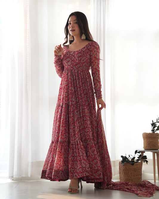 Pure Soft Fox Georgette Kalamkari Print Fabric Fully Flair Anarkali