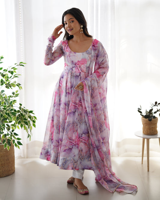 Pure Soft Organja Silk Fabric Fully Flair Kali Pattern - Sareevaleindia