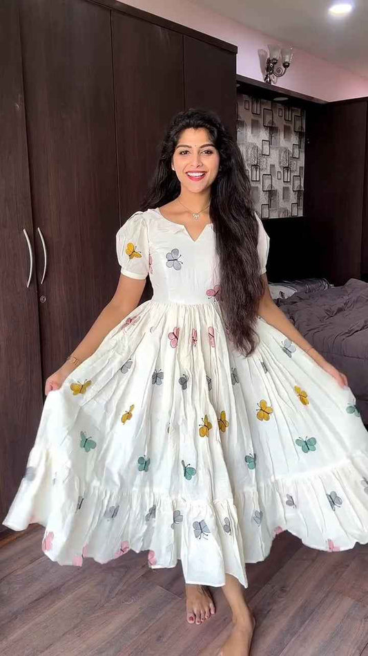 floral embroidered A-line cotton dress