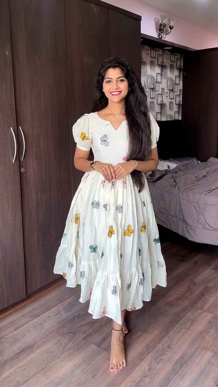 floral embroidered A-line cotton dress