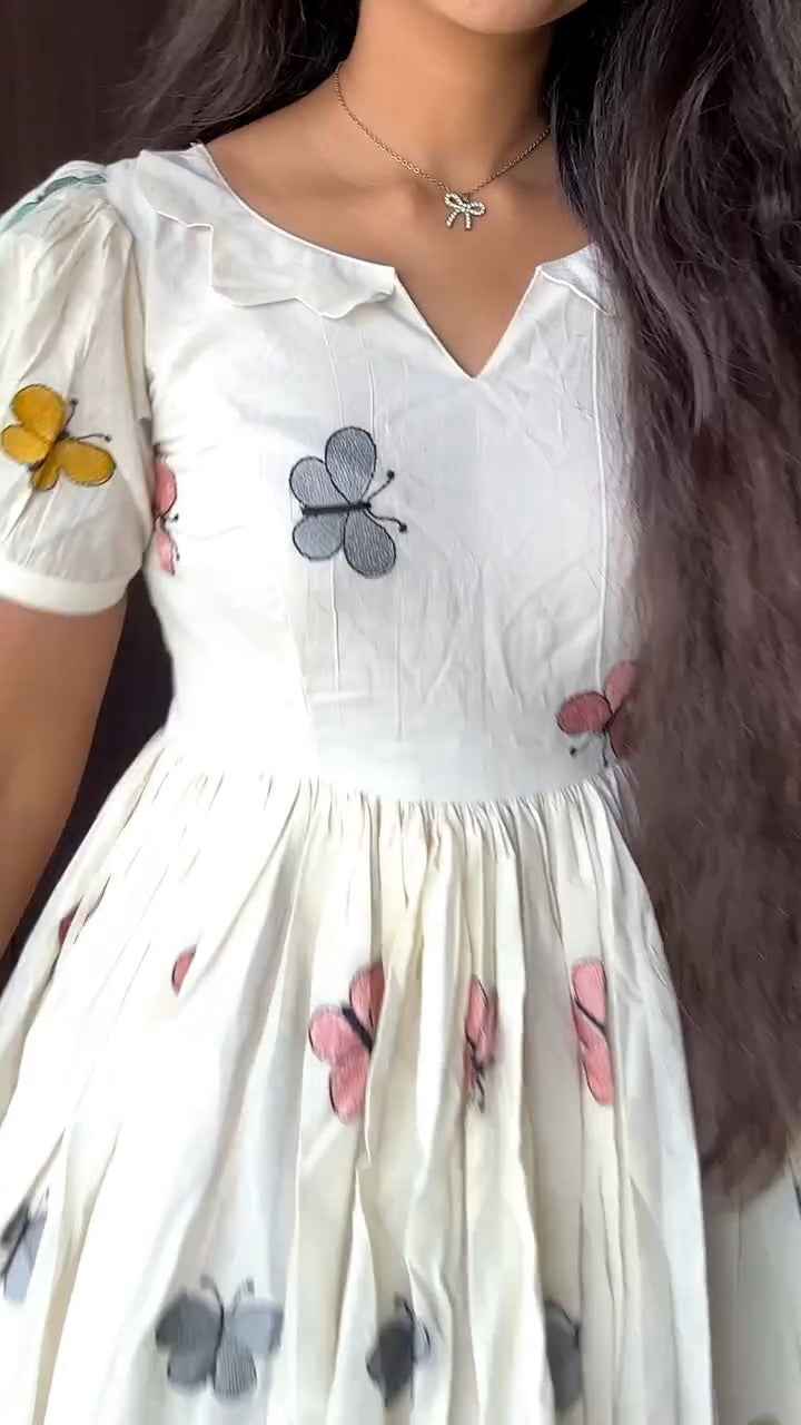 floral embroidered A-line cotton dress