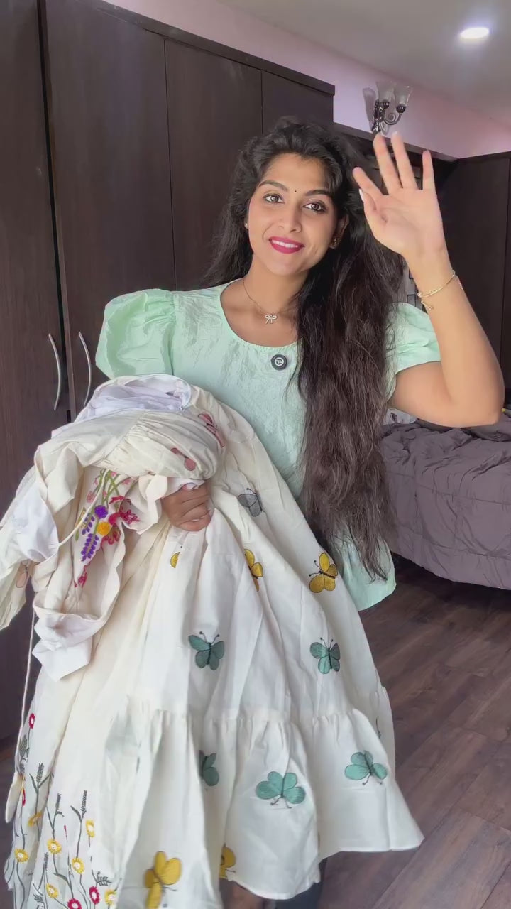 floral embroidered A-line cotton dress