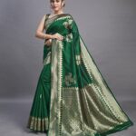 Charvi Ensemble Woven Fashion Jacquard Green Saree - Saree Vale