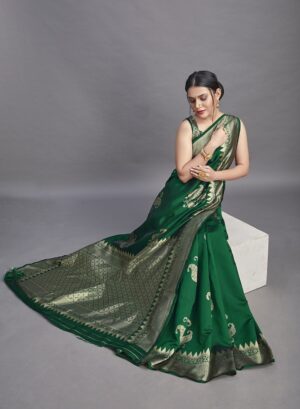 Charvi Ensemble Woven Fashion Jacquard Green Saree - Saree Vale 3