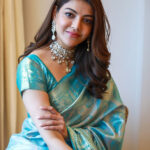 Kajal Agarwal Actress Stylish Blue Soft Lichi Silk Saree By Saree Vale