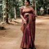 Mahati Dark Maroon Stylish Kanjivaram Soft Banarasi Silk Saree With Ethnic Dark Maroon Blouse Piece By Saree Vale