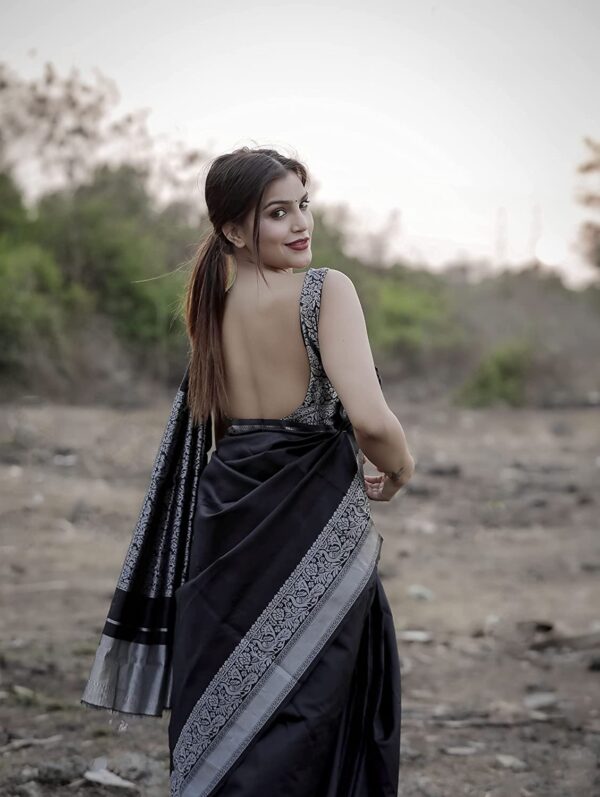 Kanjivaram Soft Jacquard Silk Saree black color Traditional Style By saree vale