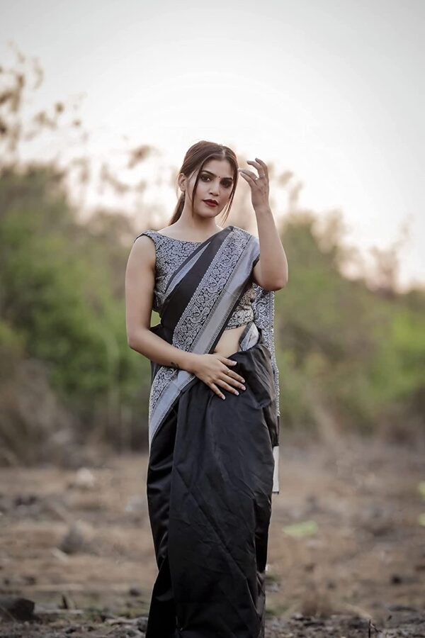 Kanjivaram Soft Jacquard Silk Saree black color Traditional Style By saree vale