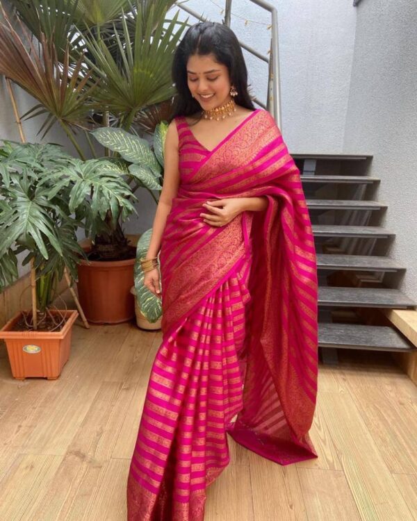 Dark Pink Banarasi Soft Silk Zari Work Saree By Saree Vale