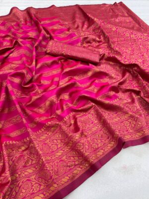 Dark Pink Banarasi Soft Silk Zari Work Saree By Saree Vale