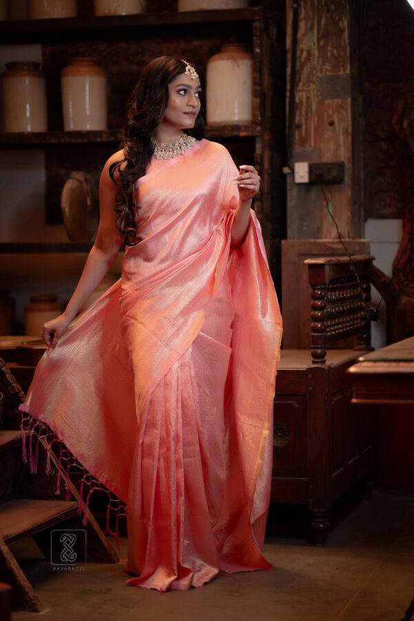 Peach Pure Soft Silk Saree With Golden Zari Weaving Saree By Saree Vale